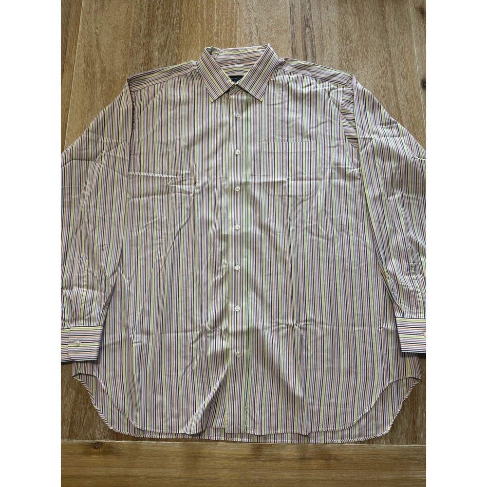 Robert Talbott Dress Shirt Mens 18.5 37 XL Multi Color Stripe Cotton Luxury